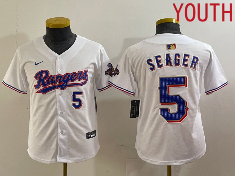 Youth Texas Rangers #5 Seager White Champion Game Nike 2024 MLB Jersey style 4
